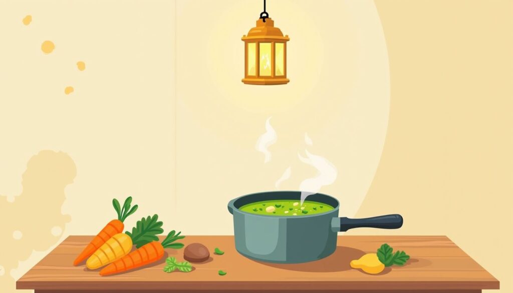 Minimalistische illustratie van een Nederlandse keuken met een stoere eettafel.