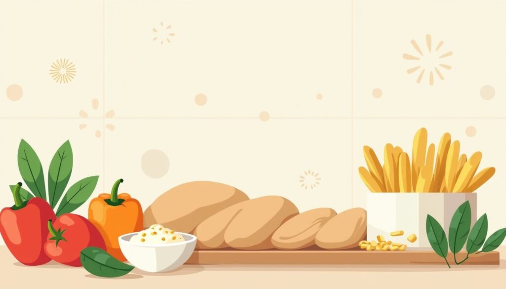 Minimalistische keuken met verse ingrediënten voor een gezonde kebab.