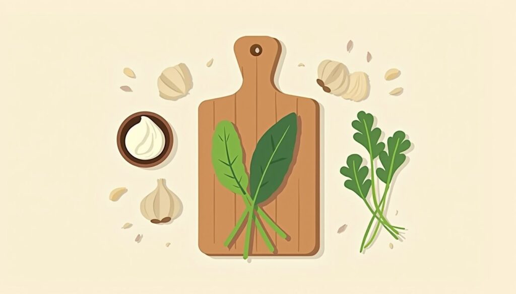 Minimalistische vectorillustratie van een rustieke keuken met een snijplank.