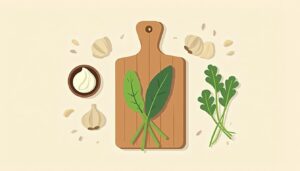 Minimalistische vectorillustratie van een rustieke keuken met een snijplank.