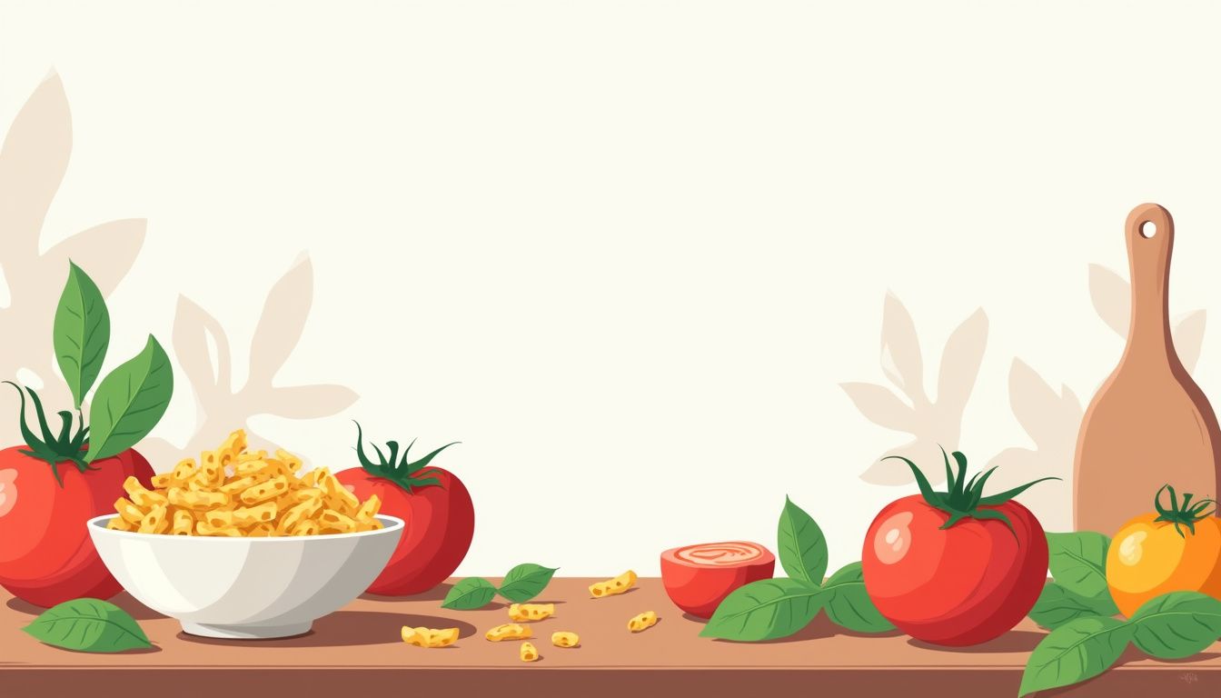 Minimalistische vectorillustratie van een rustieke keuken met verse ingrediënten.