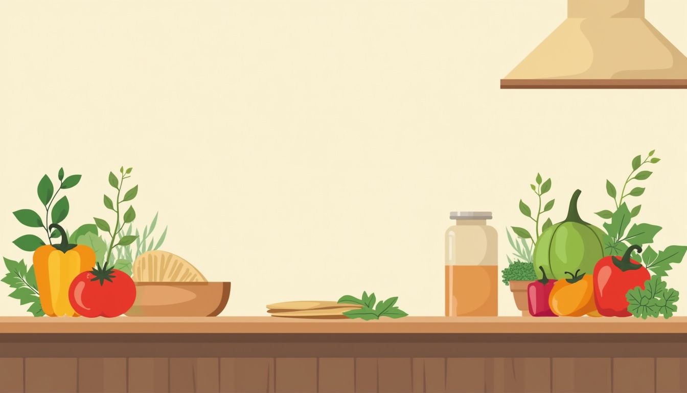 Rustieke keuken met verse groenten en tortilla's op een houten aanrecht.